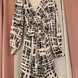 Express Black and White Tie Front Wrap Dress